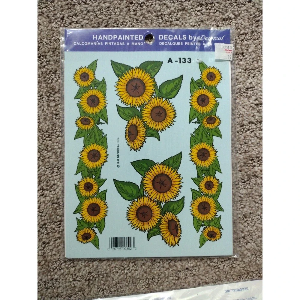 Lot of 4 Vtg Decorcal Inc Decals Hand Painted 1980's Birds Butterflies Sunflower